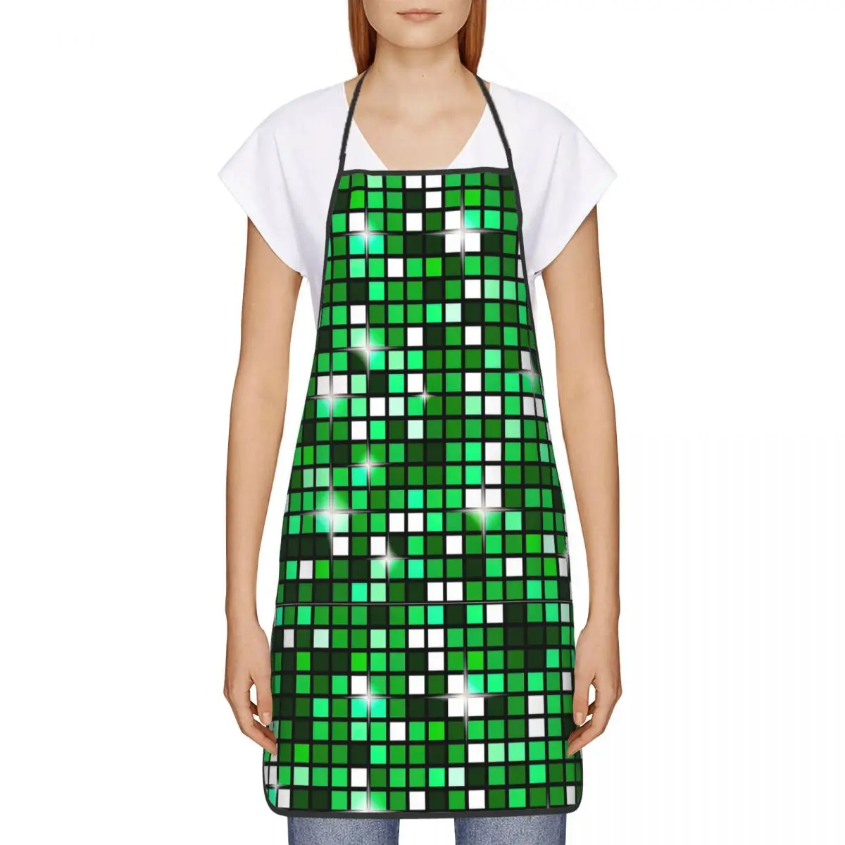 Emerald Green Disco Ball Glitter Apron for Women Men Adult Unisex Kitchen Chef Bib Tablier Cuisine Cooking Baking Gardening