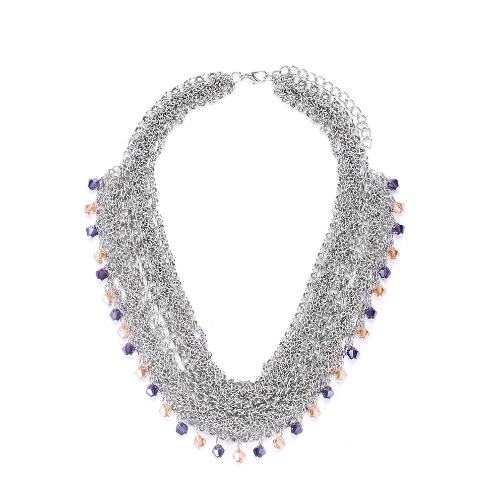 Böhmische Netzketten-Choker-Halsketten für Frauen Vintage Silber Gewebte Netz-Halskette mit Quasten Statement Halsschmuck Geschenke – Detail 3