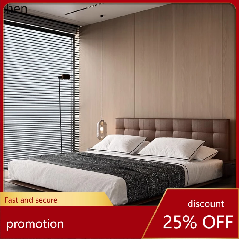 

HXL Minimalist Waffle Leather Bed Master Bedroom High-End Elegant Bed