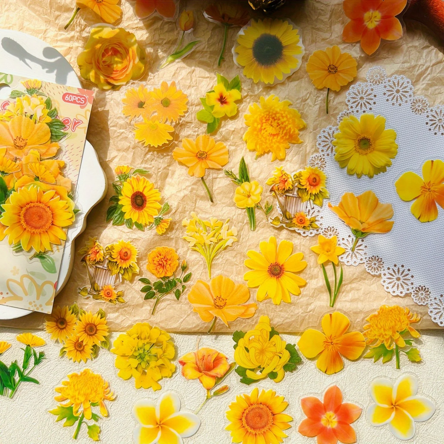Journamm 60 Stück Blumenblatt-Scrapbook-Aufkleber, Journaling-Zubehör für Tagesplaner, Junk-Journal, Kartenherstellung, PET-Dekor-Aufkleber
