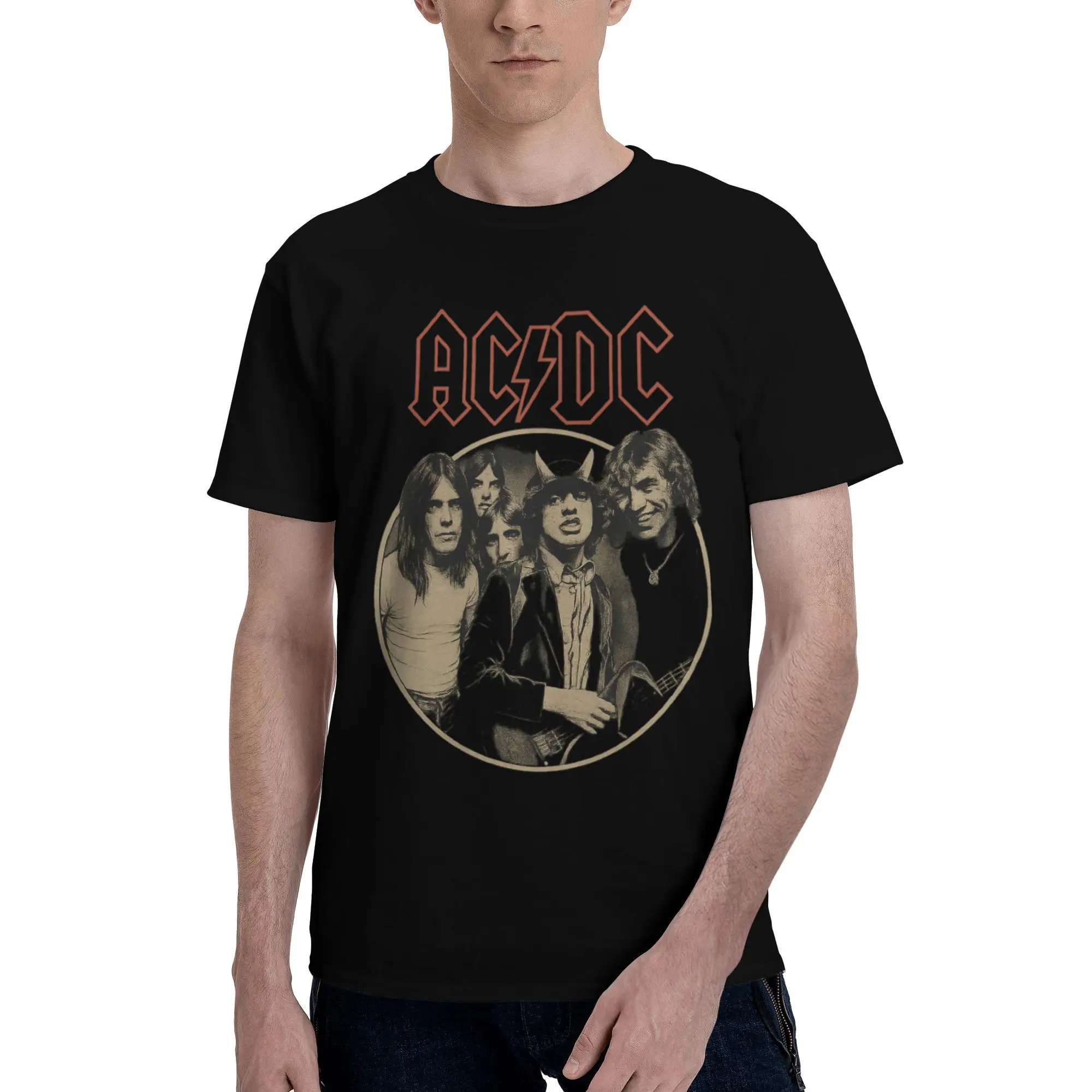 

Мужская футболка AC DC на заказ, хлопковая футболка с коротким рукавом, уличная футболка, повседневная футболка с рок-группой, облегающая одежда