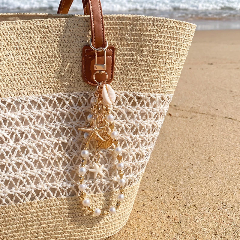 1/2pcs/set Ocean Keychain – Seashell & Starfish Pendant for Bag & Keys, Beach Themed Accessory.