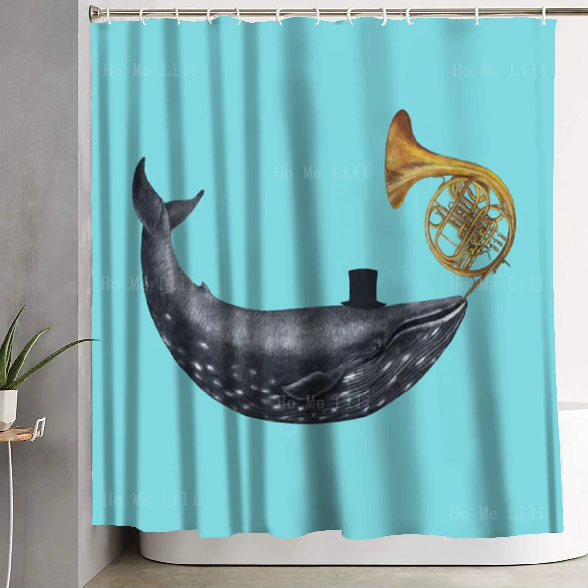 Whale Song Blue T Rex Dino Character Rocking Guitar Funny Animals Play Musical Instruments Shower Curtain By Ho Me Lili