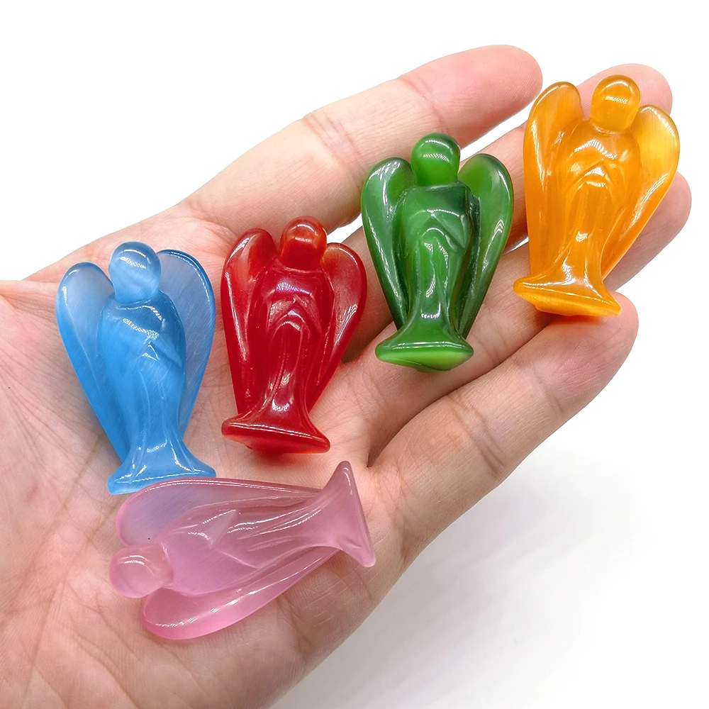 

1.5" Guardian Angel Statue Stone Carving Natural Cat Eye Colorful Healing Stone Gem Craft Gift Home Decor Ornaments Wholesale