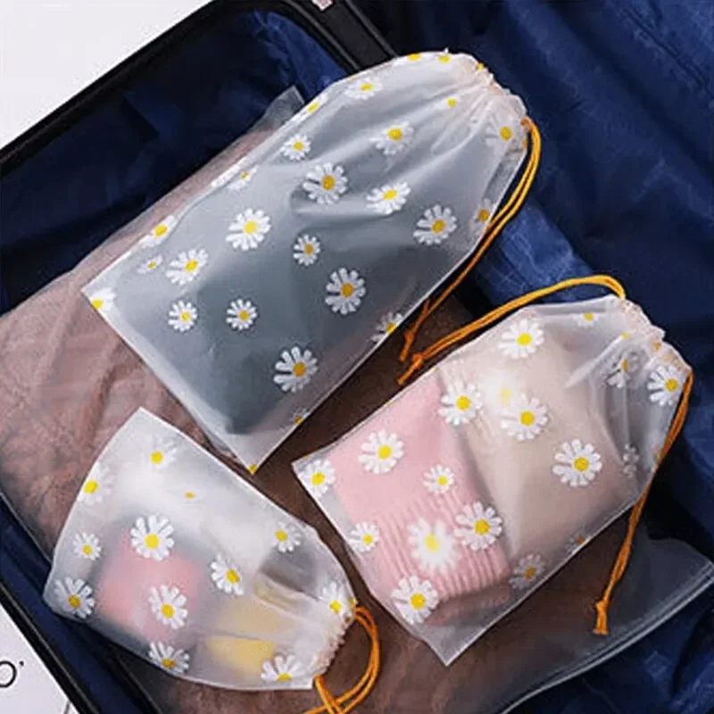 【Vendas quentes】 Bolsa de maquiagem de viagem transparente à prova d'água Toalha meia Bolsa de armazenamento de plástico com cordão para banheiro
