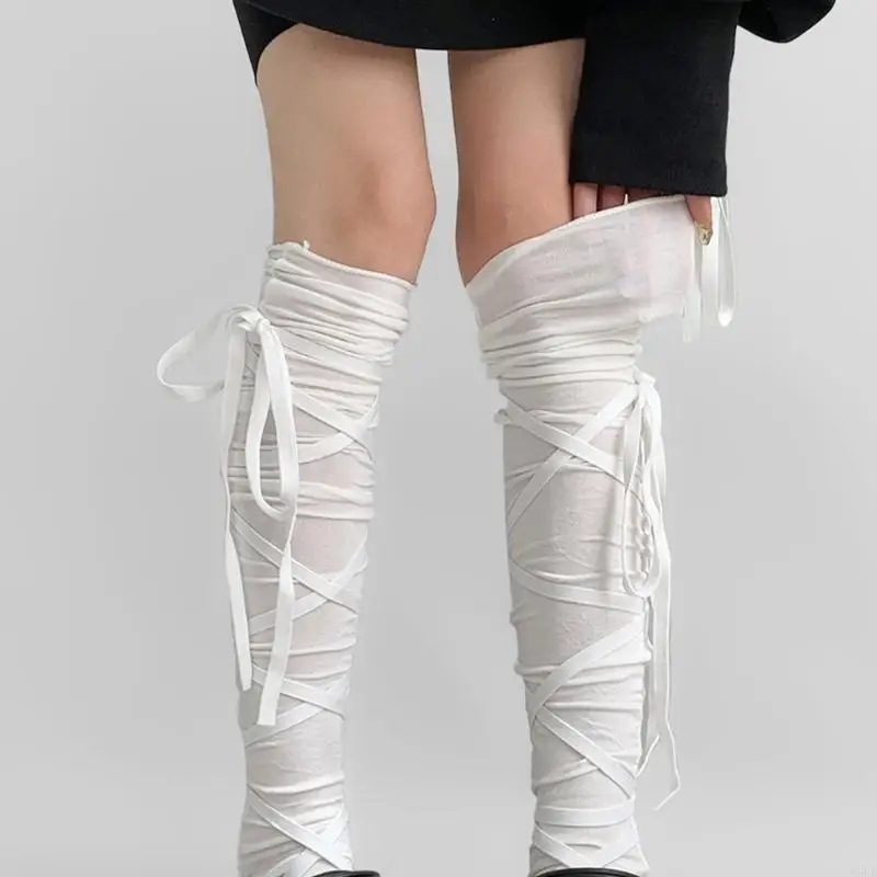 

T5UF Strappy Thigh High Socks for Women Girls Over The Knee Socks Long Boot Socks