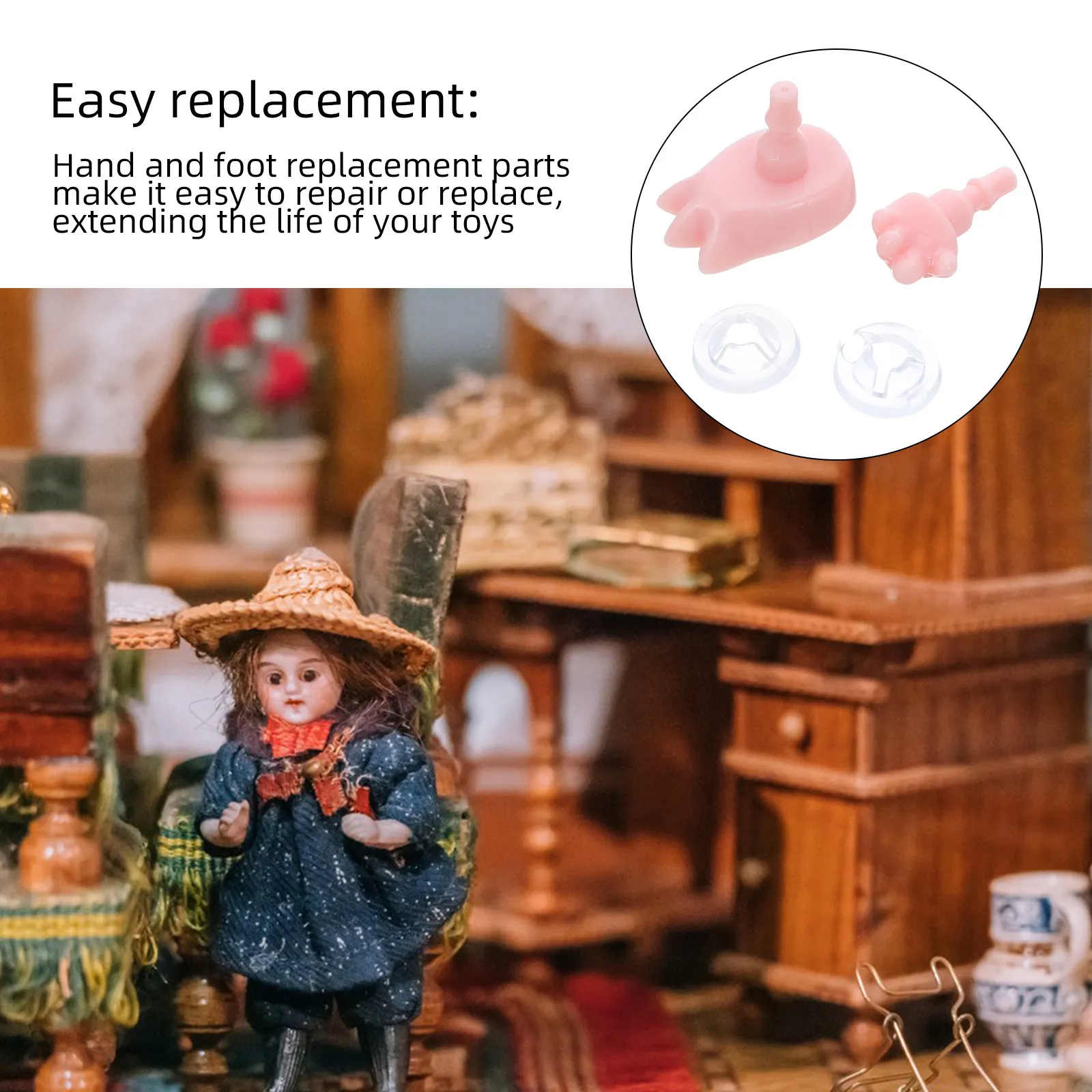 4Sets Figure Accessories Feet Replacement Parts Miniature Joints Repair Kit Plastic Hands for Creative