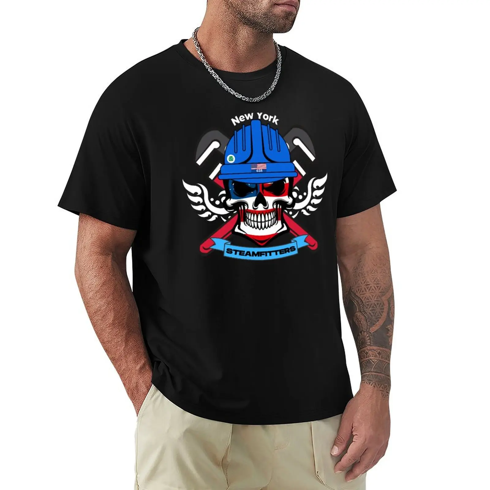Steamfitters Cross Wrench Design T-Shirt Casual Streetwear Short Sleeve Tee