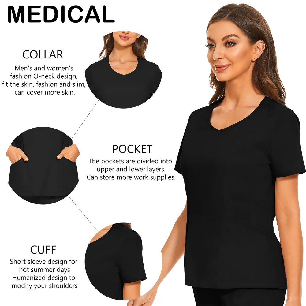 Unisex Cirúrgico Scrubs Blusa, Uniformes Médicos, Roupas De Dentista, Enfermeira Scrub Camisas, Lab Workwear, Hospital Tops