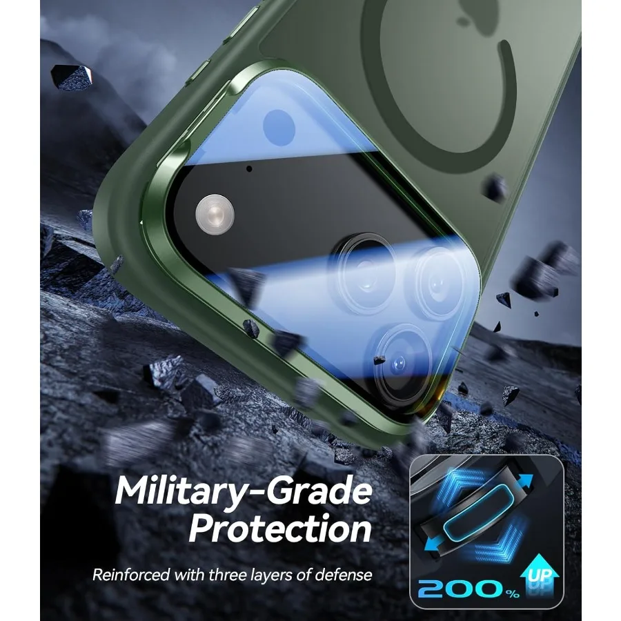 حافظة حماية كاملة مطورة لهاتف iPhone 17 Pro مع حامل غطاء كاميرا مناسب لـ MagSafe 10FT Mil-grade Protection Transl