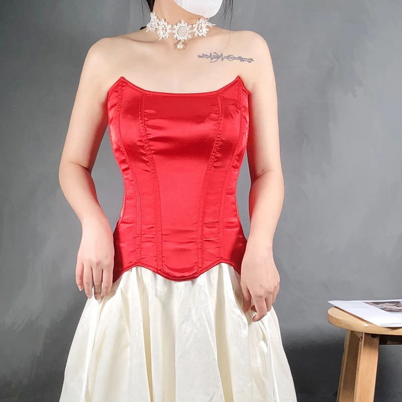 Sexy Women's Overbust Corset Tops Ladies Satin Lace up Corsets and Bustiers Slimming Body Shaper Long Torso Plus Size Lingerie