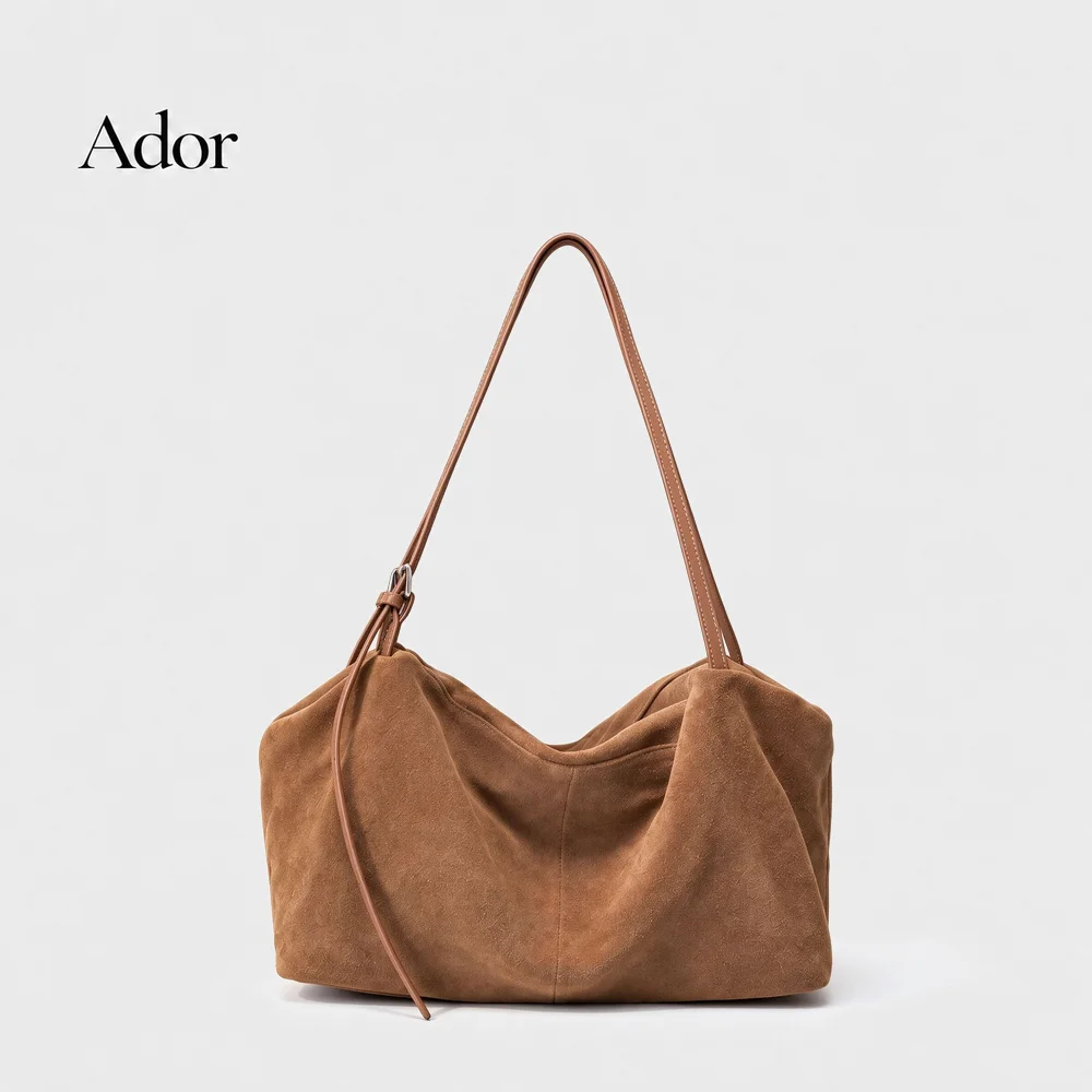 Vintage Large Capacity Suede Tote Bag Designer Trapeze Shoulder Bags for Women Luxury Genuine Leather Handbag and Purse 2026