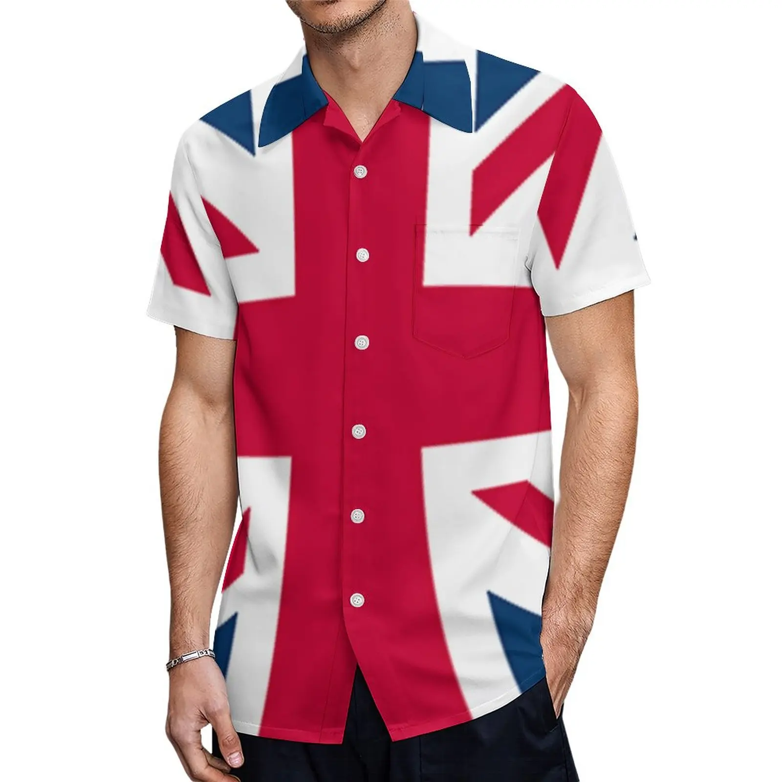 Graphic Cool Union Jack. Flag of The United Kingdom. UK, British Flag. BIG SQUARE A Short Sleeved Shirt Tees Pantdress Running H