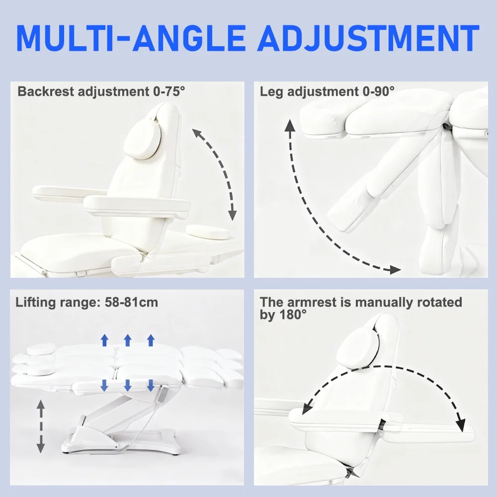 Elettrico 3 motori Estetici Reclinabili Esame medico Sedia per tatuaggi Spa Massaggio Cosmetico Lettino per bellezza facciale