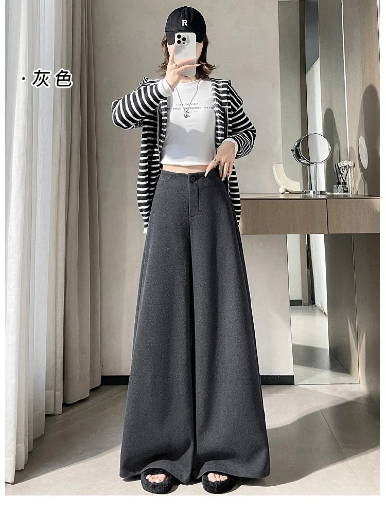 Abito di lana di alta qualità Pantaloni a gamba larga Donna Autunno Inverno Pantaloni larghi a vita alta Donna Chic Capispalla spessi Bottoms Nuovo ZT328