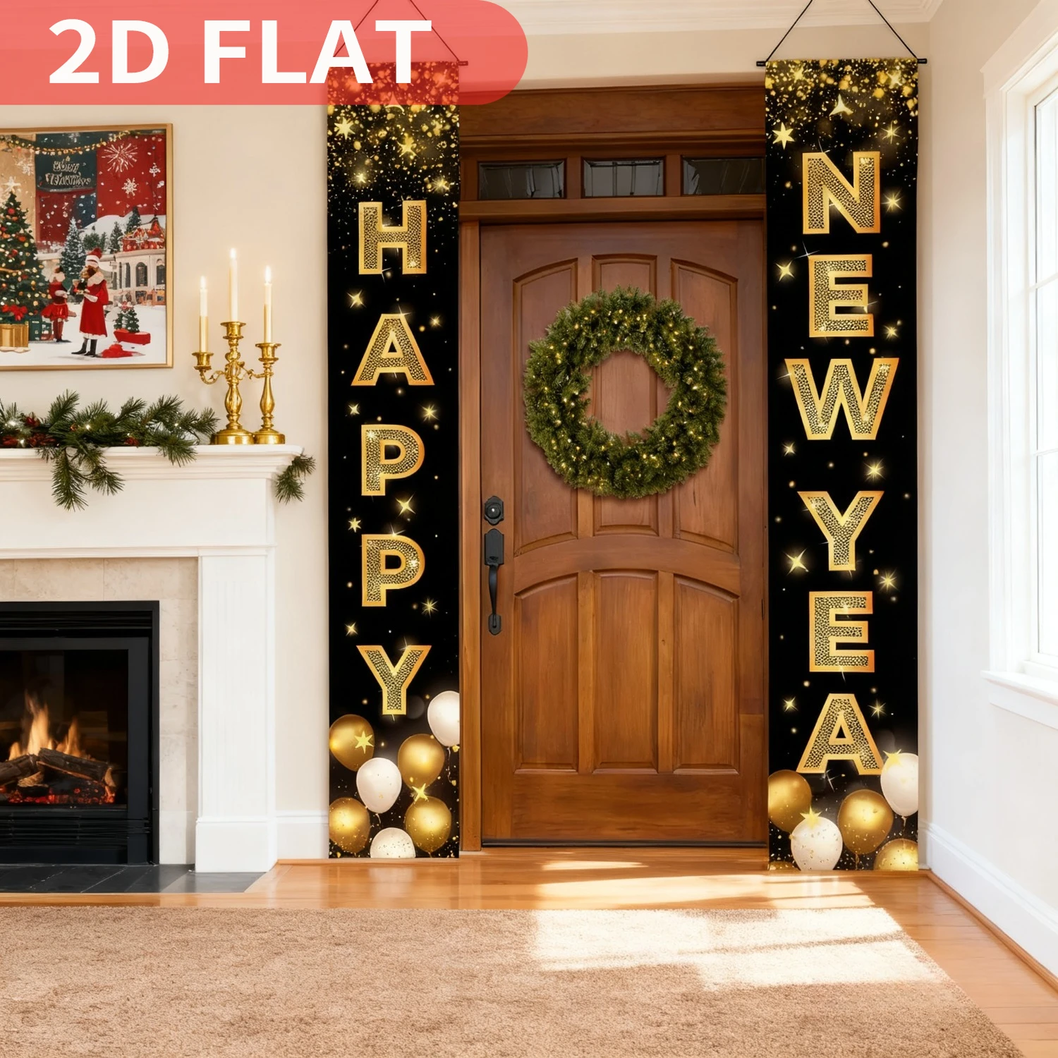 

1pair Happy New Year Door Party photo booth props, "Happy New Year" - 72x12 Inch | Durable Polyester Backdrop for New Years Eve