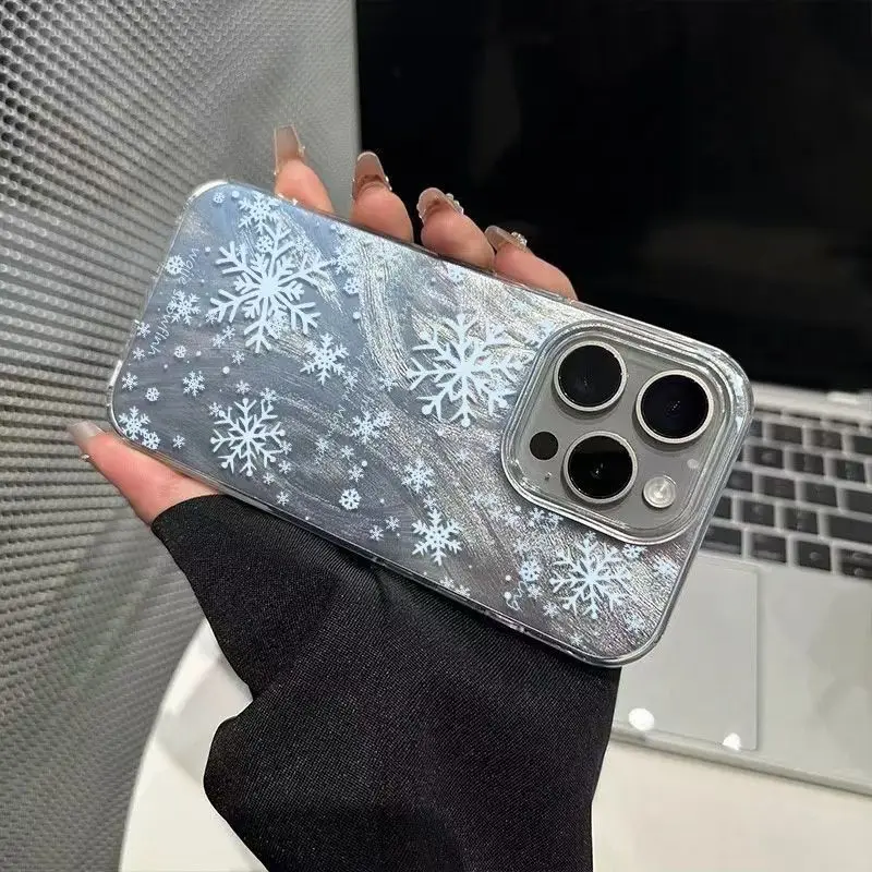 Elegant Winter White Snowflakes Matte IMD Phone Case for Xiaomi Redmi Note 14 13 12 11 Pro Plus 5G 10  13C 12 13 14C 4G Cover view 4
