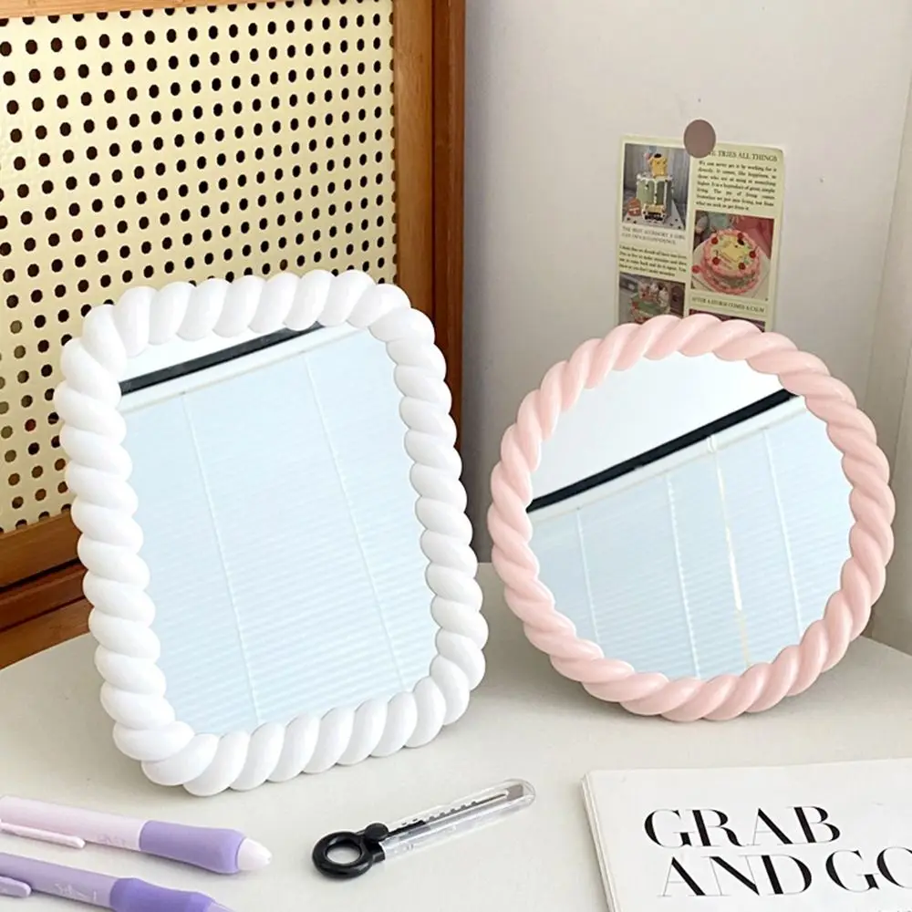 Creative Cartoon Makeup Mirror Square Round Dressing Table Mirror High Appearance Wall Hanging Folding Princess Mirror Bedroom