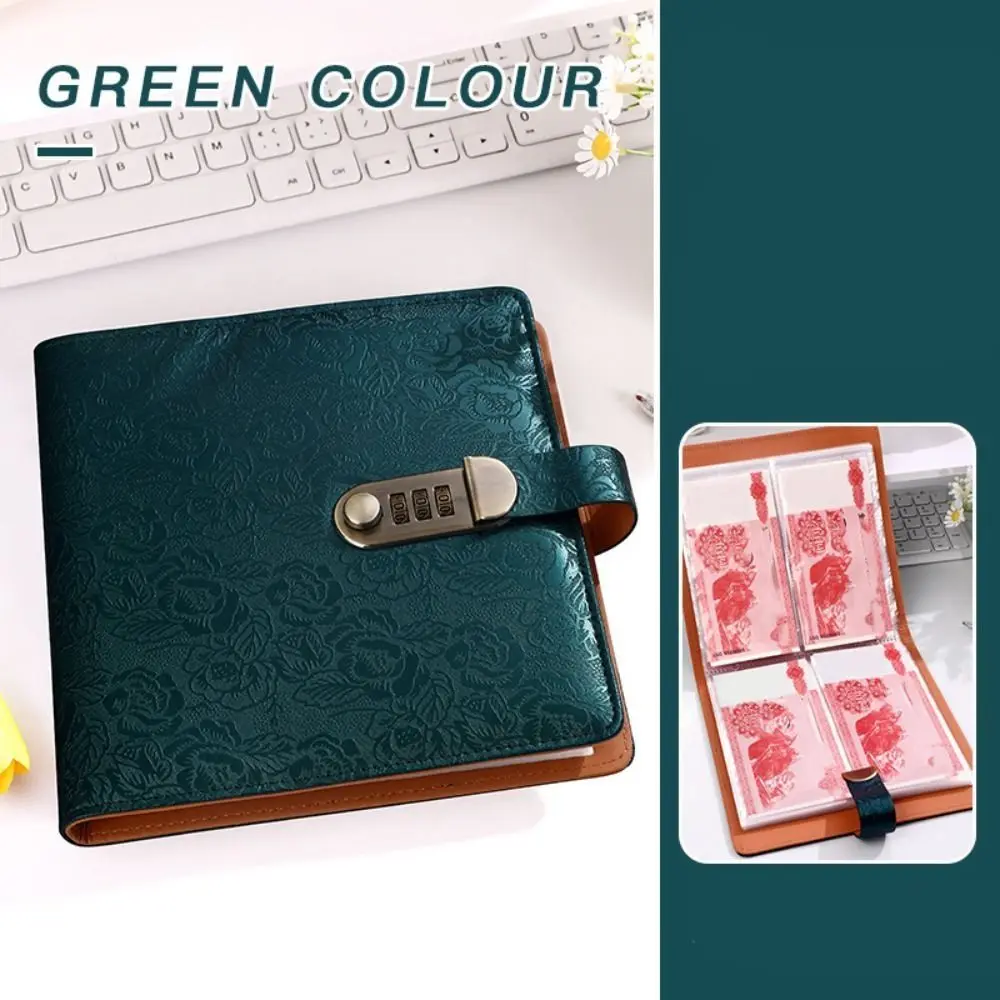 Emboss Flower Envelop Savings Challenges Book PU Leather Savings Handbook Budget Binder with Lock 50Sheets Refillable