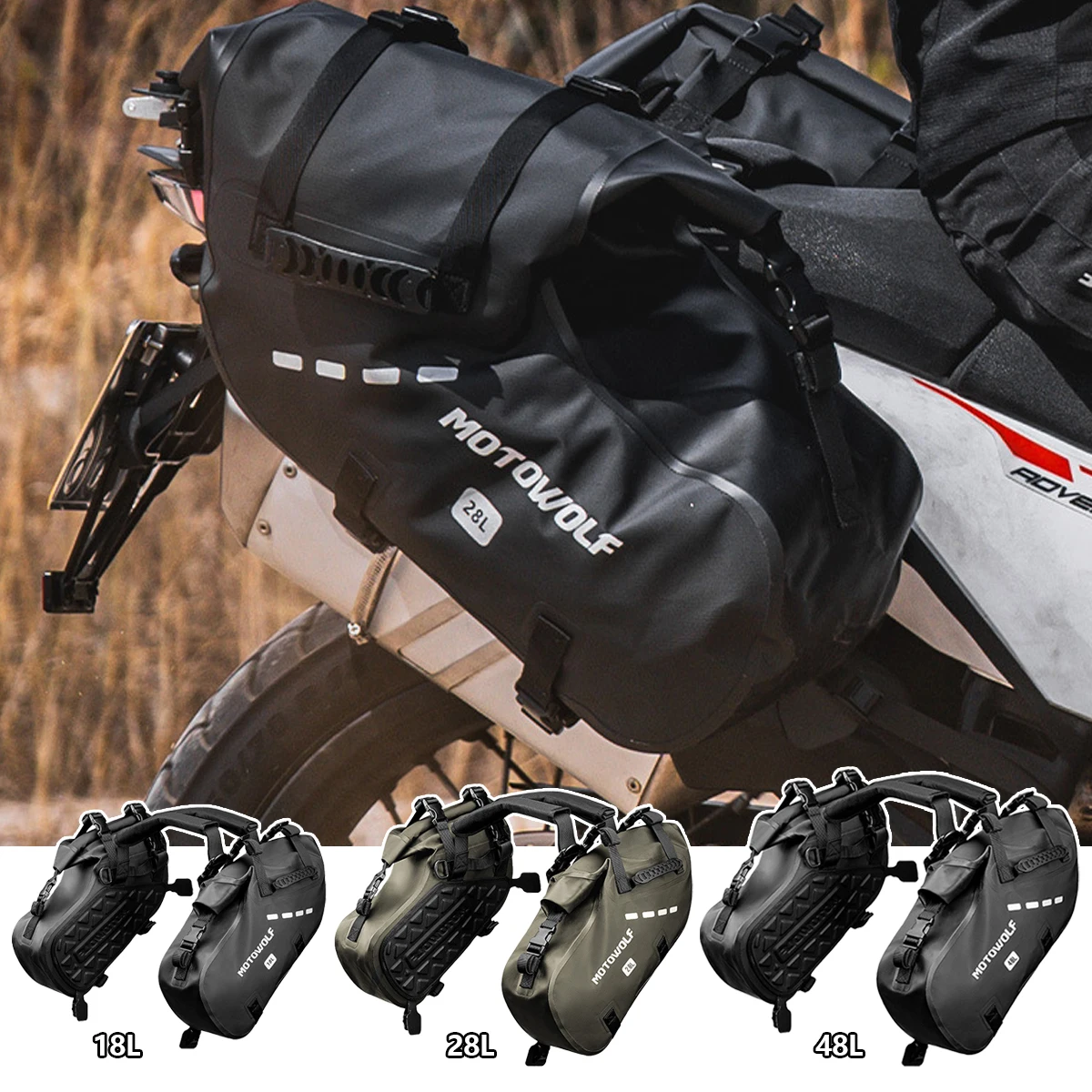 Motorcycle Saddle Bag 48L/28L/18L Waterproof MotorBike Side Back Seat Pannier Bag Travel Dry Bag Luggage Large Capacity