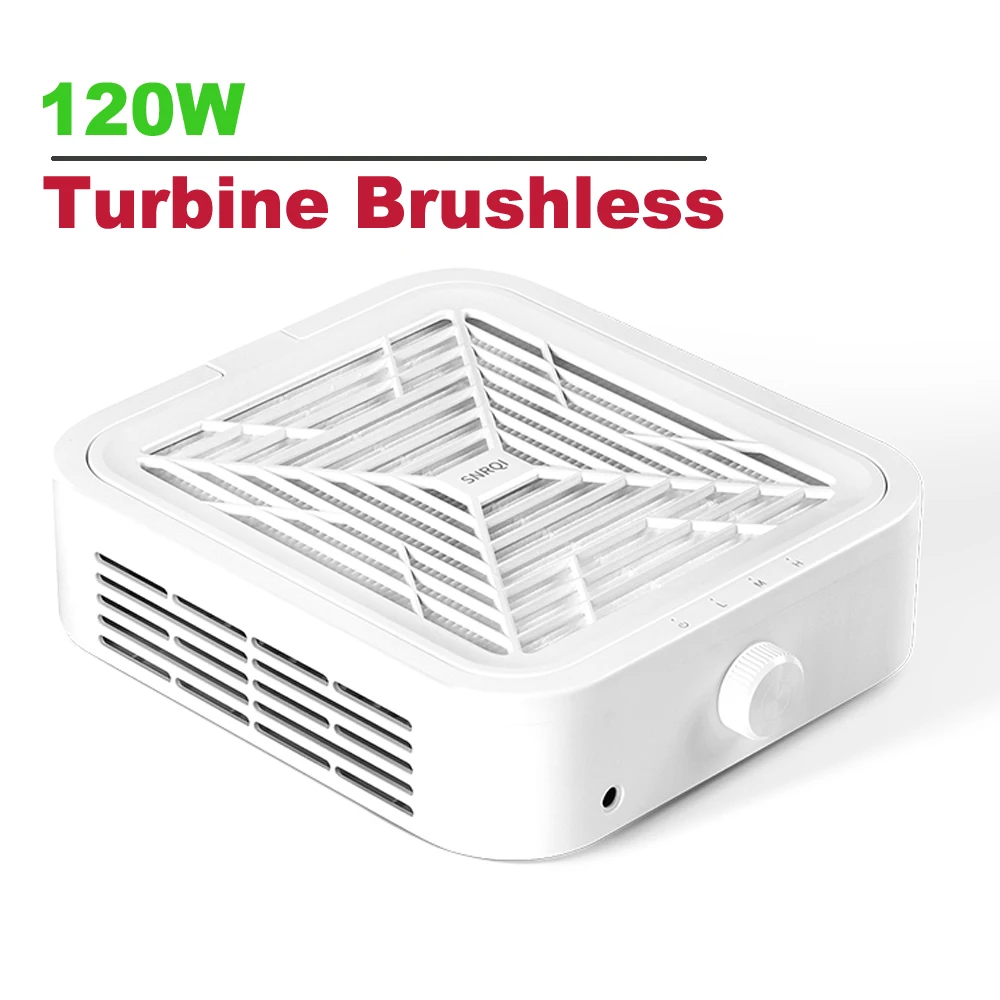 Removedor de polvo de uñas sin escobillas de turbina, aspirador de uñas de 120W de succión fuerte para manicura con filtro extraíble, velocidad