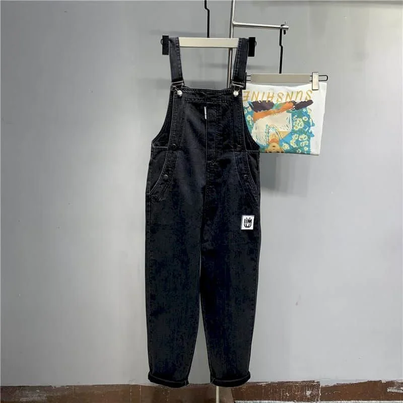 Jumpsuit Solid untuk Wanita Celana Lurus Hitam Dasar Pakaian One Piece Vintage Pakaian Wanita Romper Kasual Longgar Gaya Safari