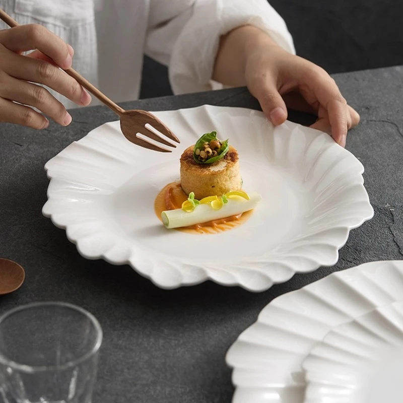 

Ceramic Dinner Plate Creative Irregular Shallow Plate Steak Plate Dessert Plates Snack Plates Pasta Plates Solid Color Tableware