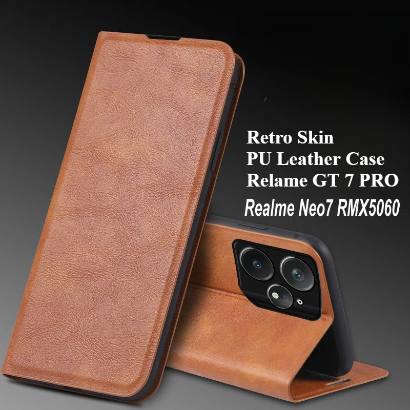 Realme GT 7 Pro NEO7 5G Retro Luxury Leather Case Book Flip Magnet Auto Closed Full Cover For Realme NEO 7 GT7 Pro Phone Bags