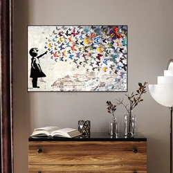 Banksy Street Graffiti Art Canvas Painting Girls Figure Posters and Prints Wall Art Pictures for Living Room Home Decoration