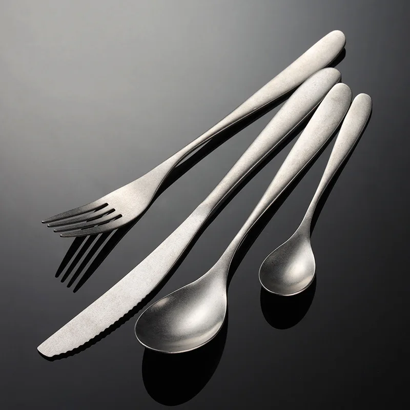 Snow Peak Stainless Steel Cutlery Retro Spoon Knife Fork Set Western Tableware Matte Table Service Kitchen Dinner Accessories