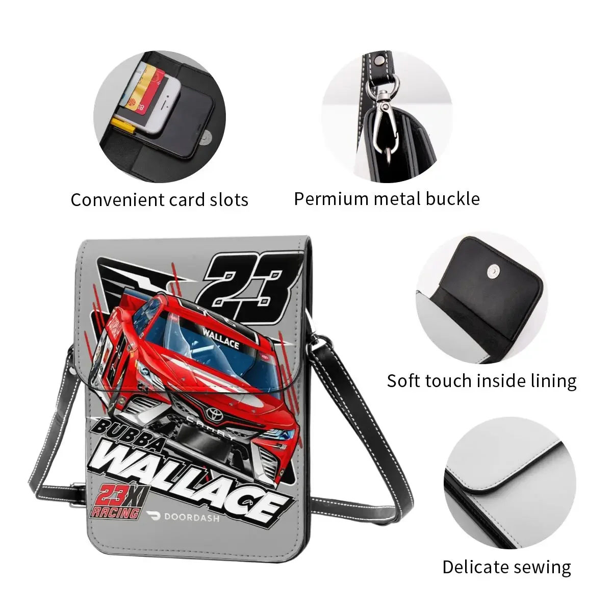Bubba Wallace 23 Crossbody Wallet Cell Phone Bag Shoulder Bag Cell Phone Purse Adjustable Strap