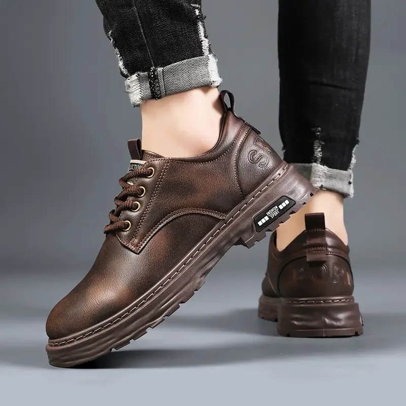 Men's Casual Leather Shoes Designer Trendy All-match Platform Shoes Men's Business Breathable Leather Shoes Zapatos De Hombre