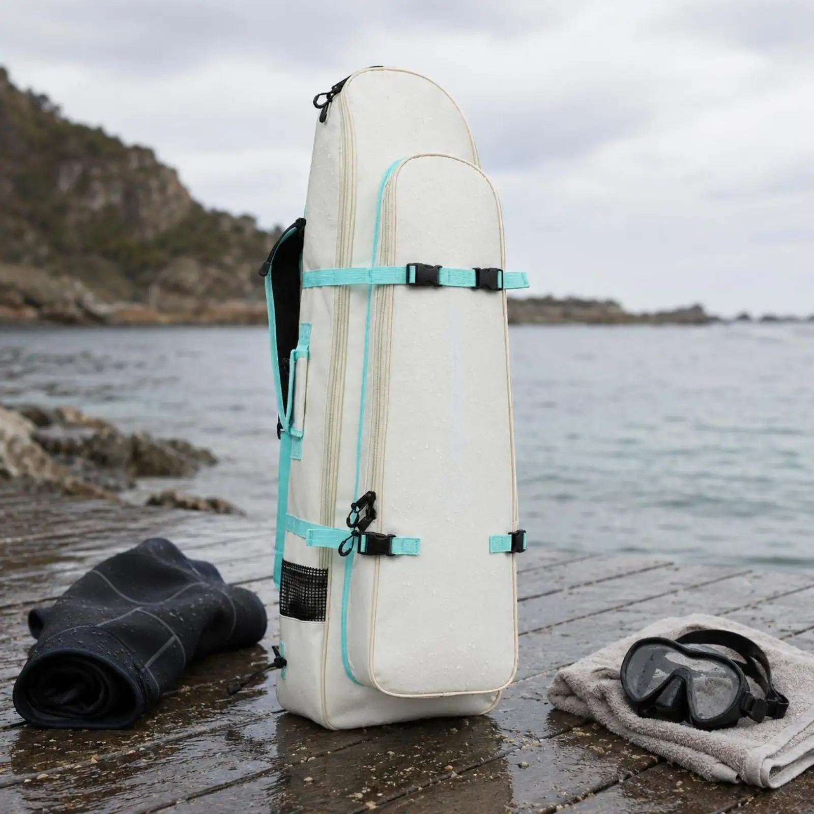 Diving Fins Carrier PU Leather Long Fin Backpack Large Capacity Diving Gear Bag for Freediving Trips