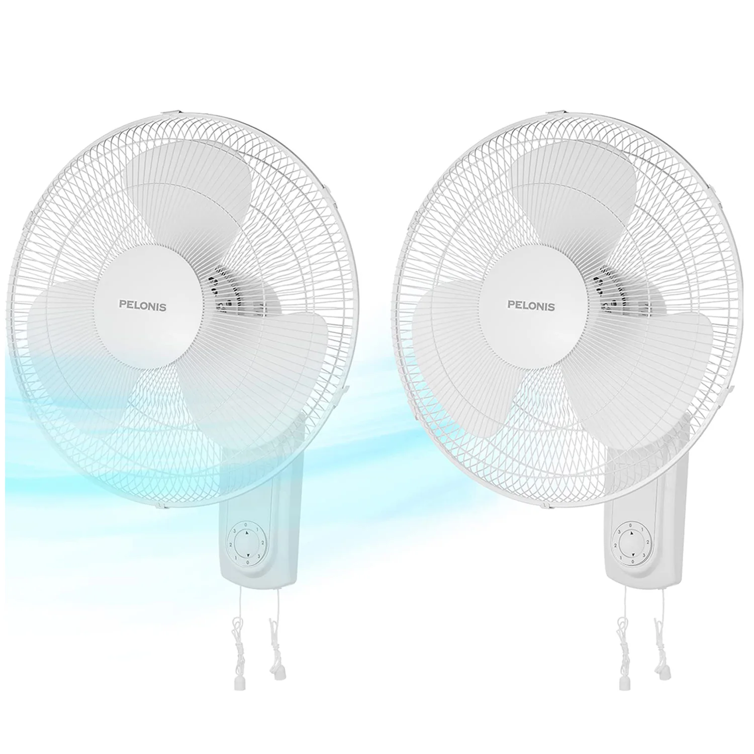 

PELONIS 16" Wall Mount Fan 3 Speed - Oscillating Adjustable Tilt High Velocity for Garage Patio Bedroom - 2 Pack White