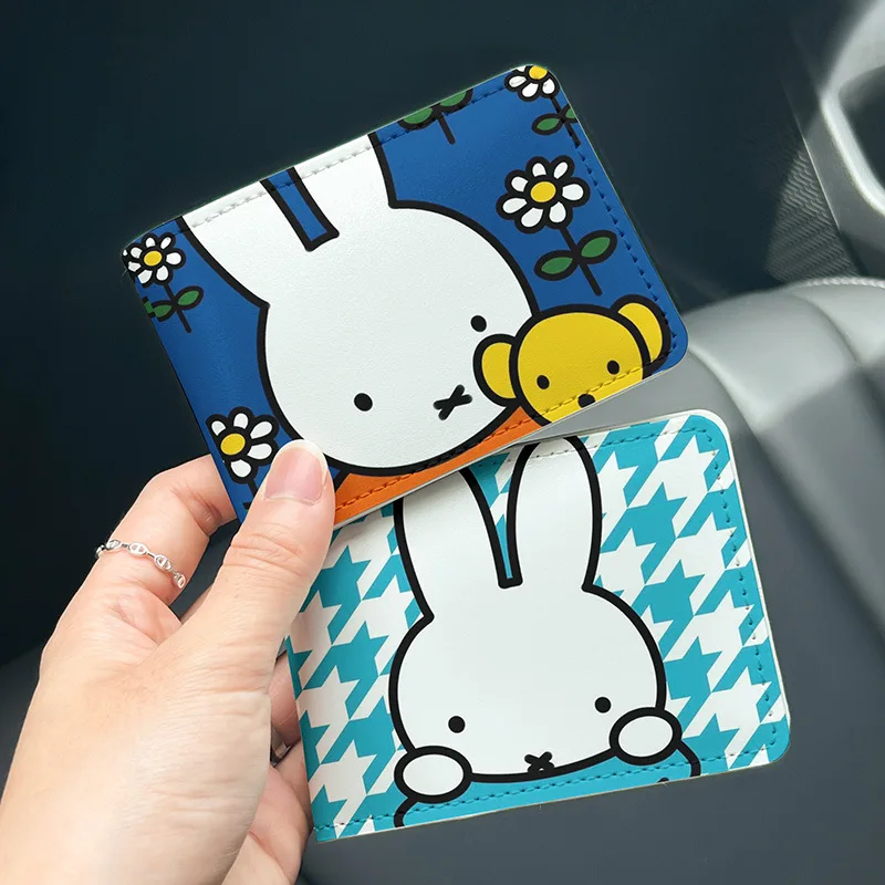 Miffy Rabbit Mini Wallet PU Leather Driver License Cover, Multi Card Slots ID Bank Card Holder, Storage Pouch Gift for Friends.
