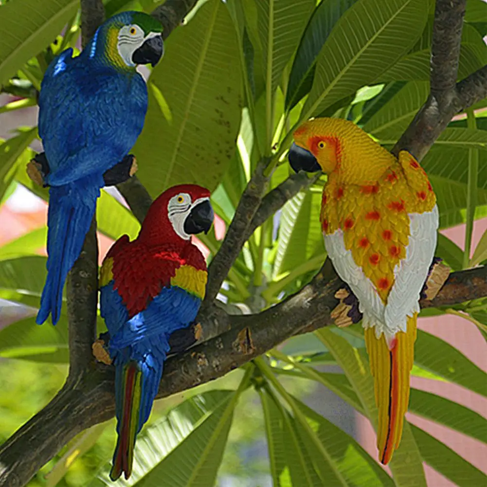 Vivid Resin Parrot Statue On Tree Stump, Waterproof Realistic Feather Macaw Ornament, Outdoor Garden Balcony Fence Wall Decor