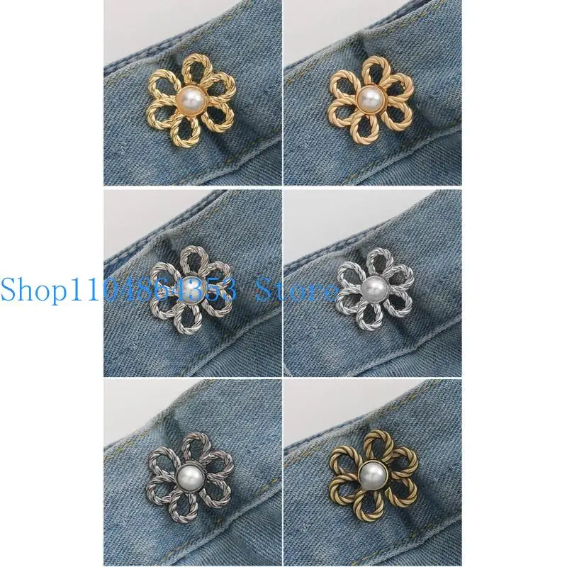 652F Alloy Jean Button Pins Waistband Reducer Flower Adjustable Waist Buckles