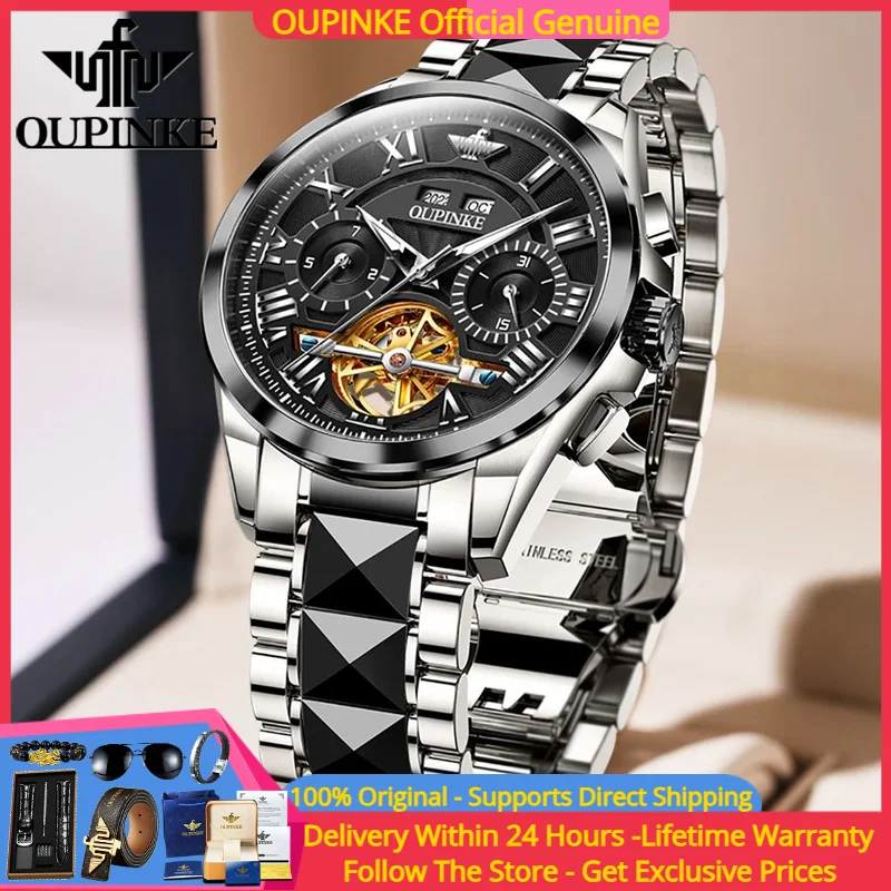 

OUPINKE 3236 Men Watch Luxury Brand Automatic Mechanical Watch Fashion Butterfly Buckle Waterproof Sapphire Skeleton Men Watch
