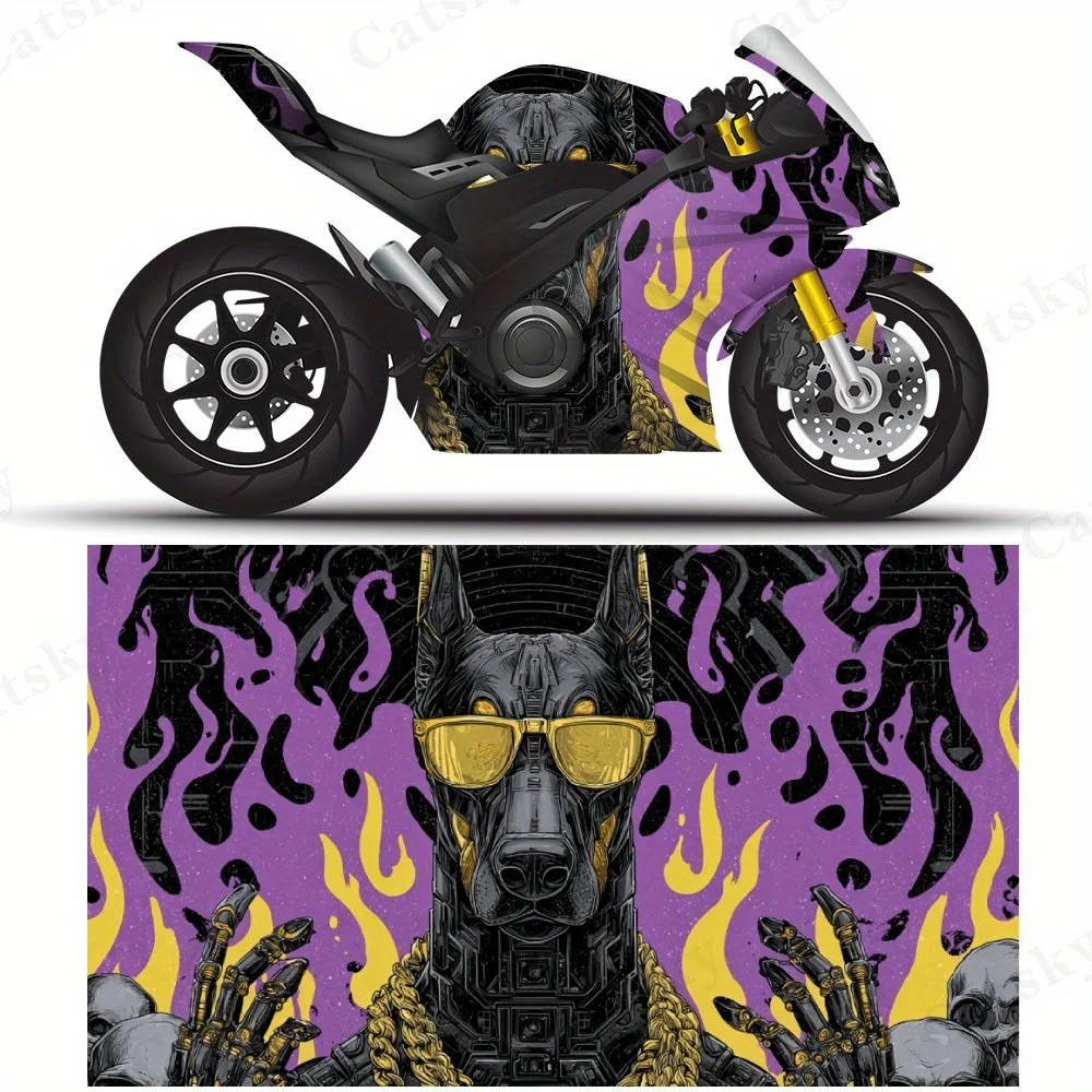 

Крутая черная механическая собака с золотой цепочкой, наклейки на мотоциклетную пленку, прочные клейкие наклейки из ПВХ для настройки мотоцикла, мы