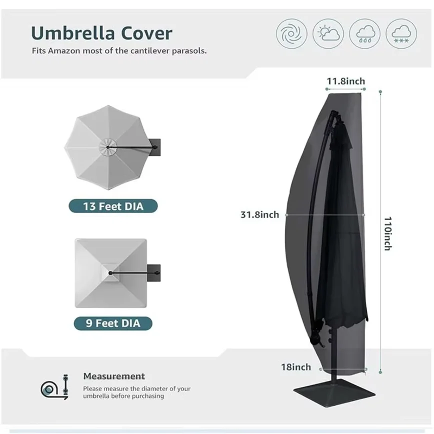 Waterproof Umbrella Cover UV Resistant Dustproof Durable Patio Outdoor Protective Canopy Garden Parasol Covers with Zipper Pole