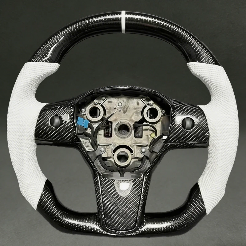

Drop Shipping for Tesla Model 3 Real Carbon Fiber with White Perforated Leather Steering Wheel for Tesla Model 3 DIY Color