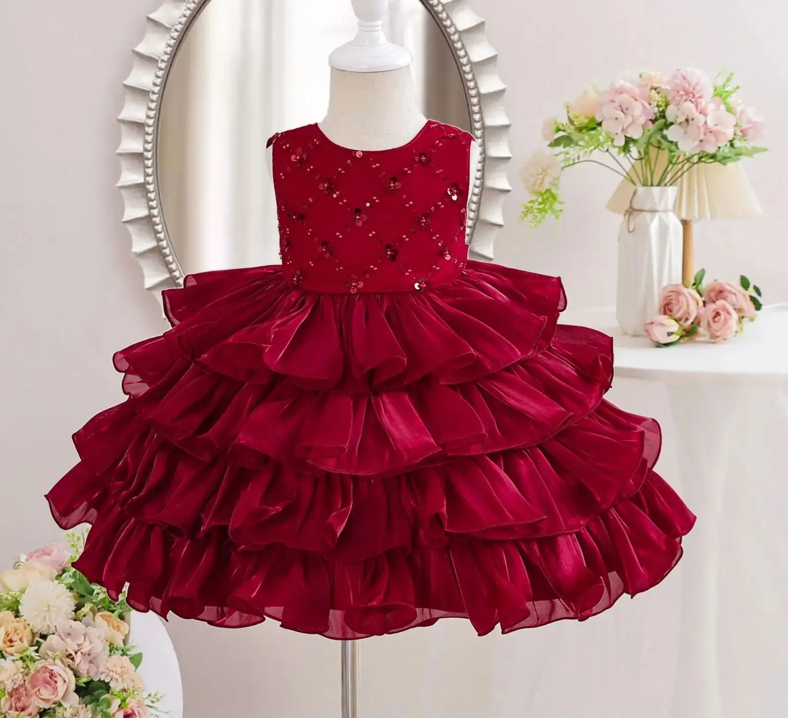 

Многослойное платье на день рождения для маленьких девочек, детские праздничные платья для девочек, детская рождественская одежда с блестками, бальное платье