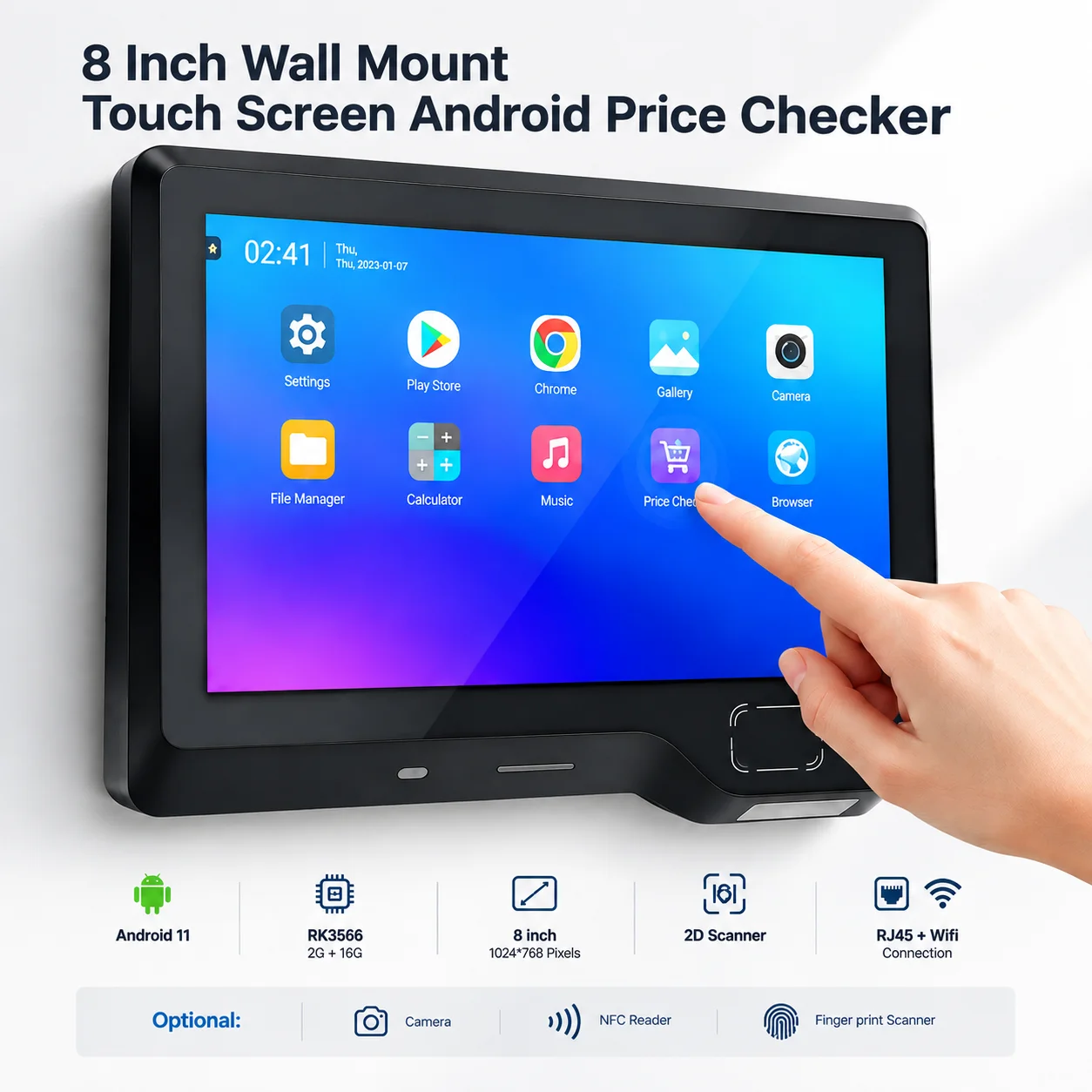 8 Inch Android11 Price Checker With 2D Scanner Wall Mount Touch Screen Barcode Price Checking POS  WIFI Ethernet