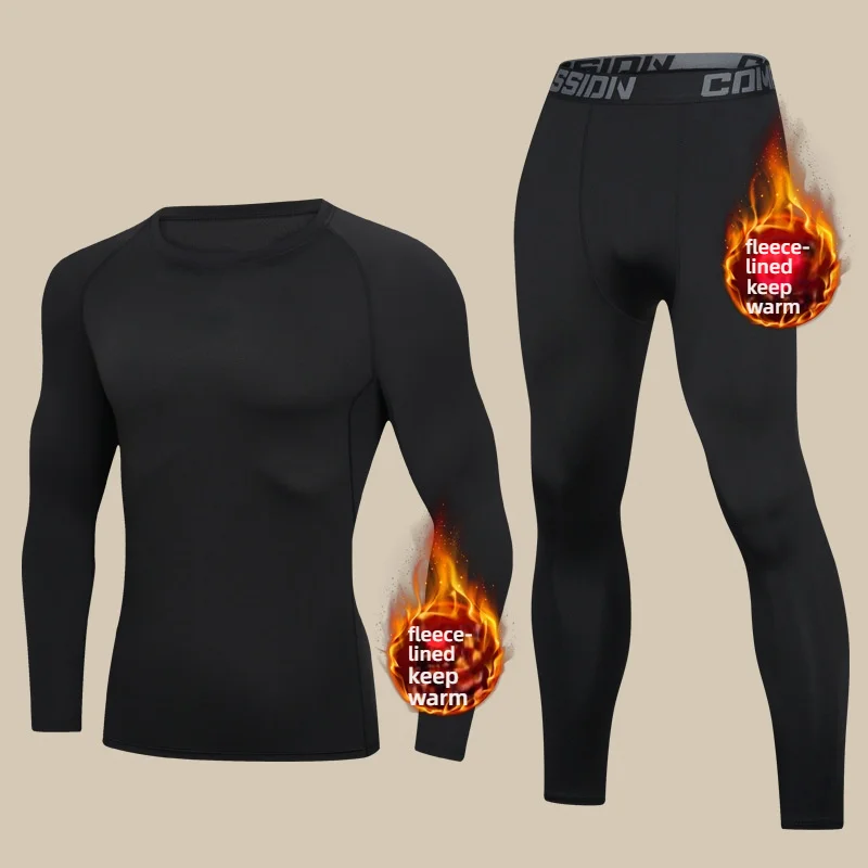 De Run Warmth-Retaining Underwear Set for Men, Winter Version with Thick Fleece Lining, Great for Running, Undergarments for Col