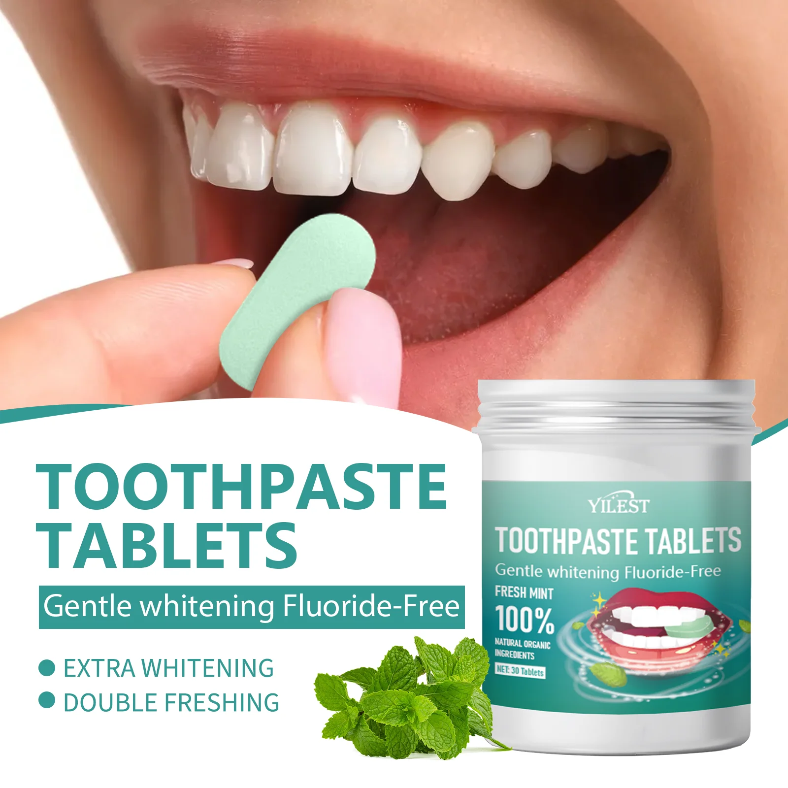 

60/30 Tablets Mint Flavors Toothpaste Tablets Improve Bad Breath Remove Smoke Stains Fresh Oral Hygiene Solid Toothpaste Tablet