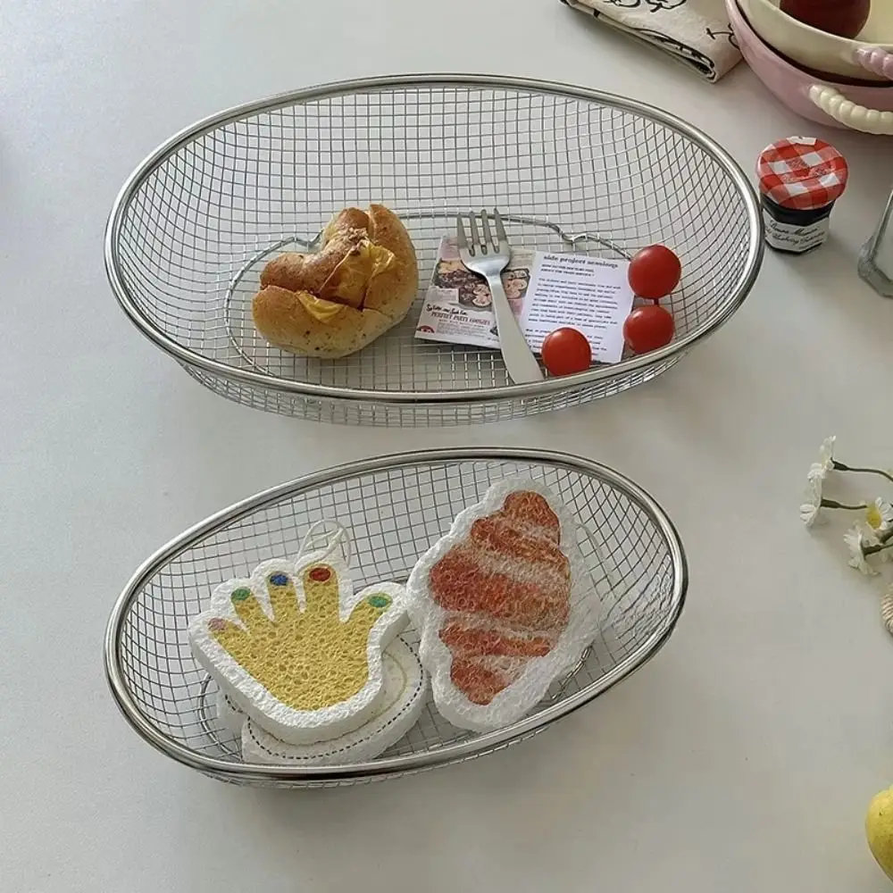 Portable Stainless Steel Fruit Basket Oval Large Capacity Vegetable Draining Basket Desktop Storage Basket