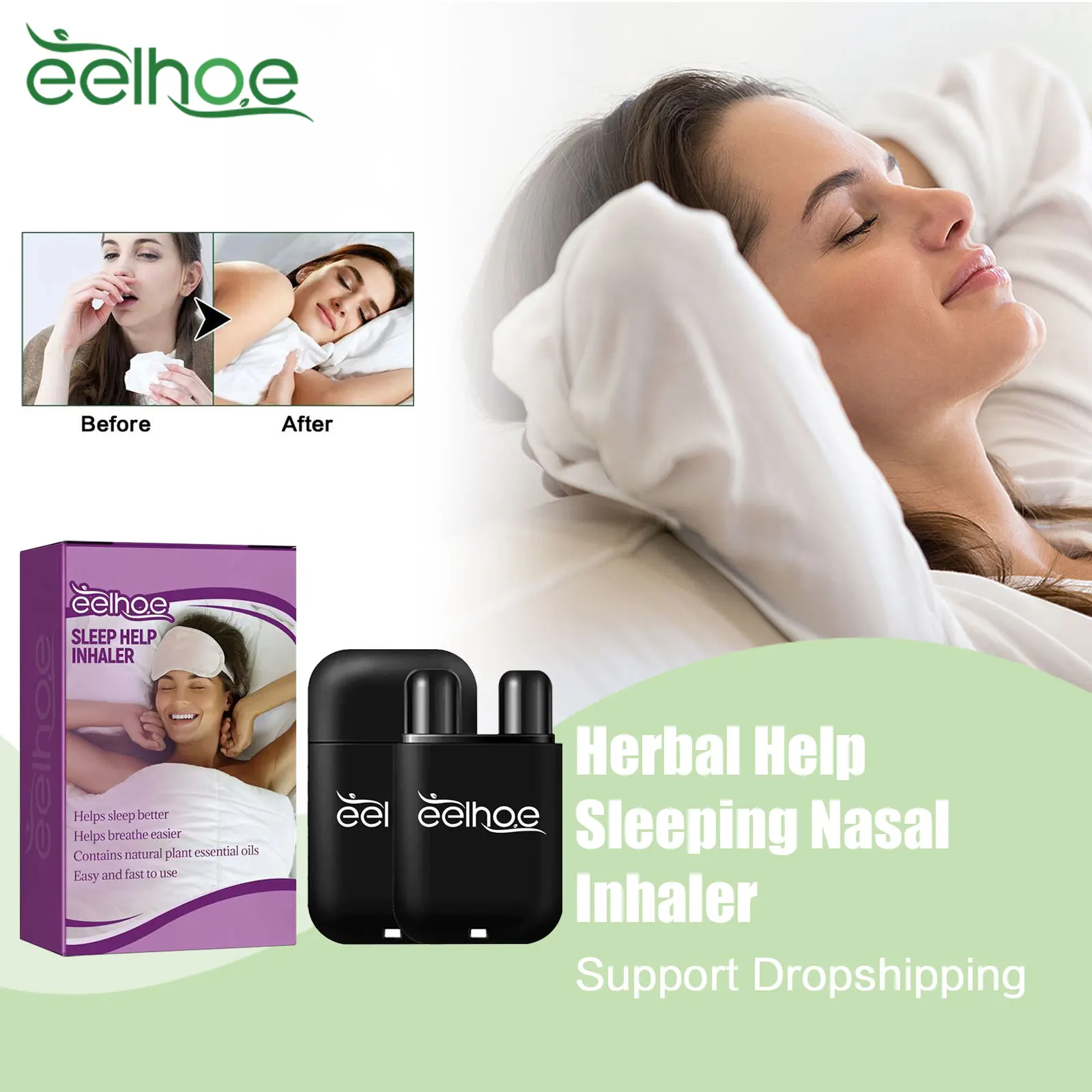 

EELHOE Help Sleeping Nasal Inhaler Relieve Nighttime Dreaminess Anti Stress Promote Better Breathe Herbal Body Relax Nasal Stick