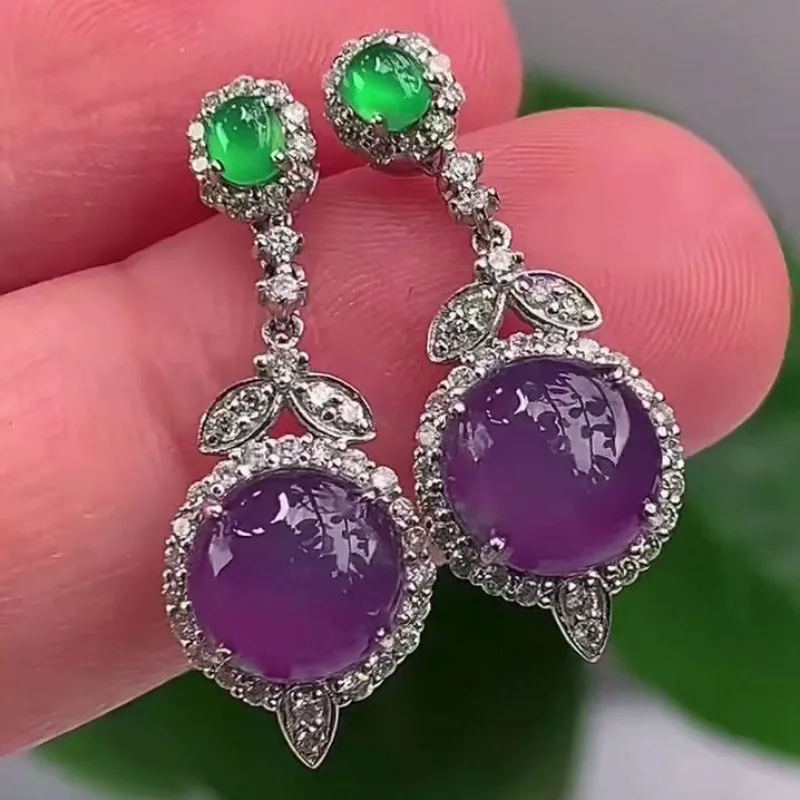 

Женские круглые серьги из натурального ледяного халцедона, баклажана, фиолетовые круглые серьги с инкрустацией серебром и бриллиантами, легкие роскошные серьги в стиле ретро, длинные ювелирные изделия