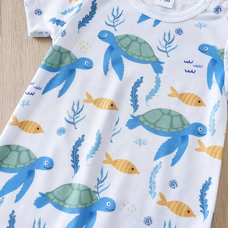 Newborn Baby Boys Jumpsuit Costume Romper Onesies Short Sleeve Print Clothes Summer Round Neck Outdoor Sport Toddler 0-18 Months