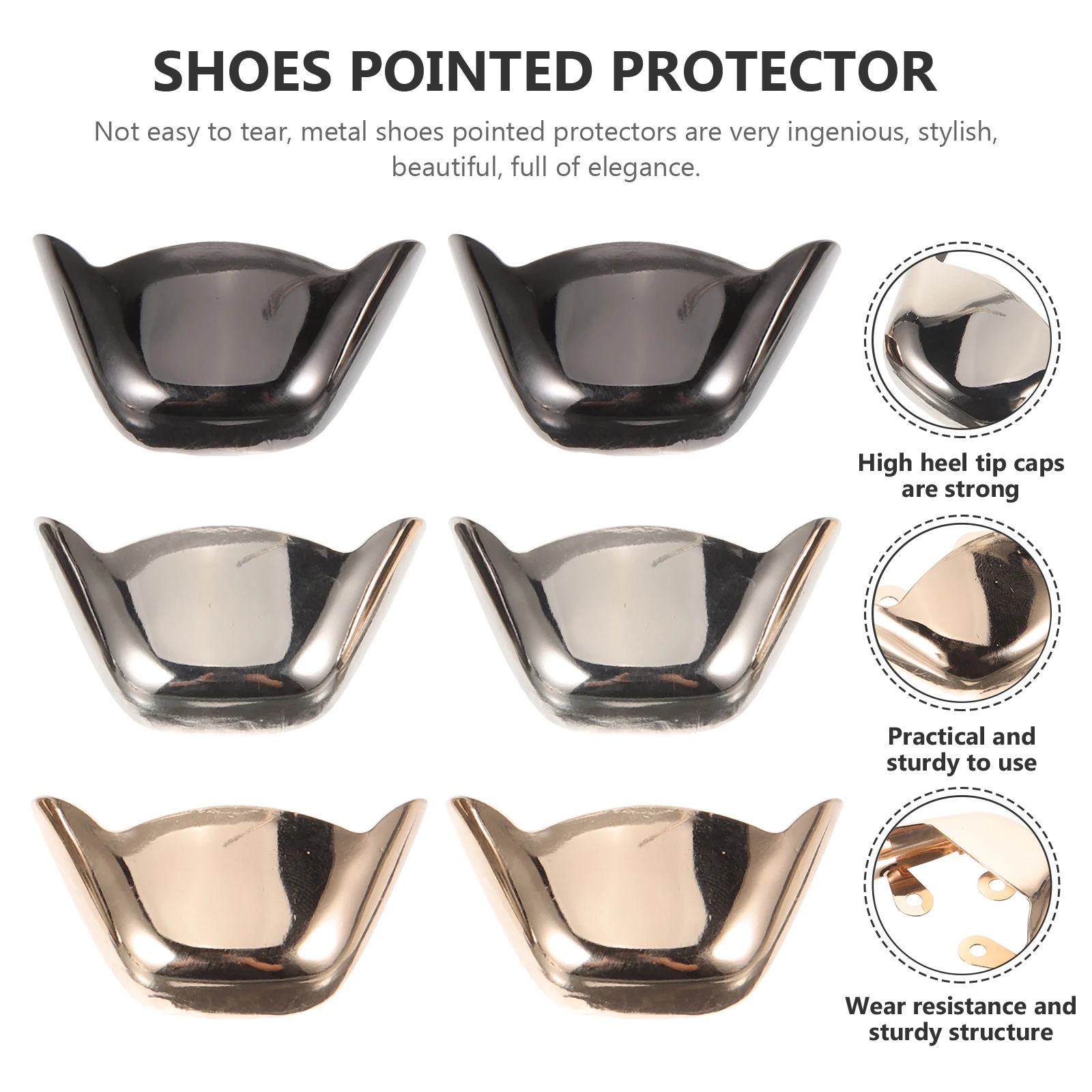 

Metal Heel Tip Caps 3 Pairs Gold Silver Gun Color Shoe Protection Toe Guards Repair Kit for High Heels Boots Shoes